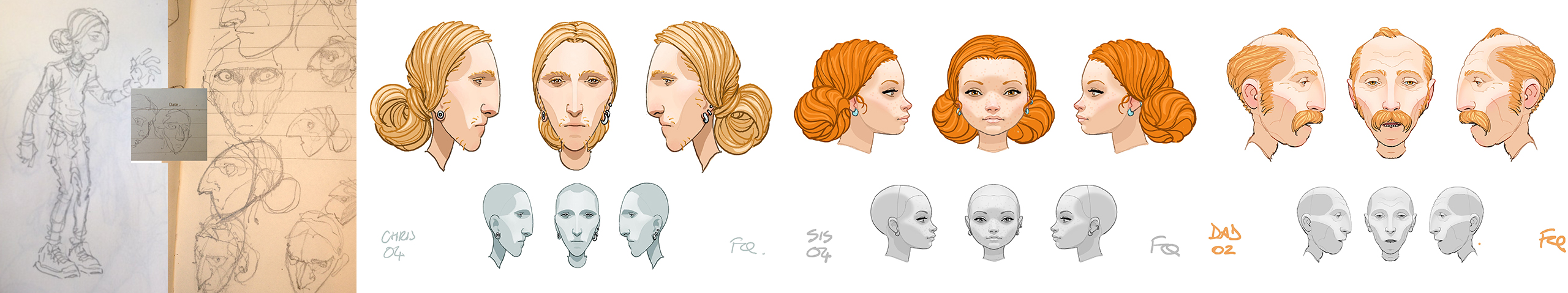 Designs for some of the film's characters.